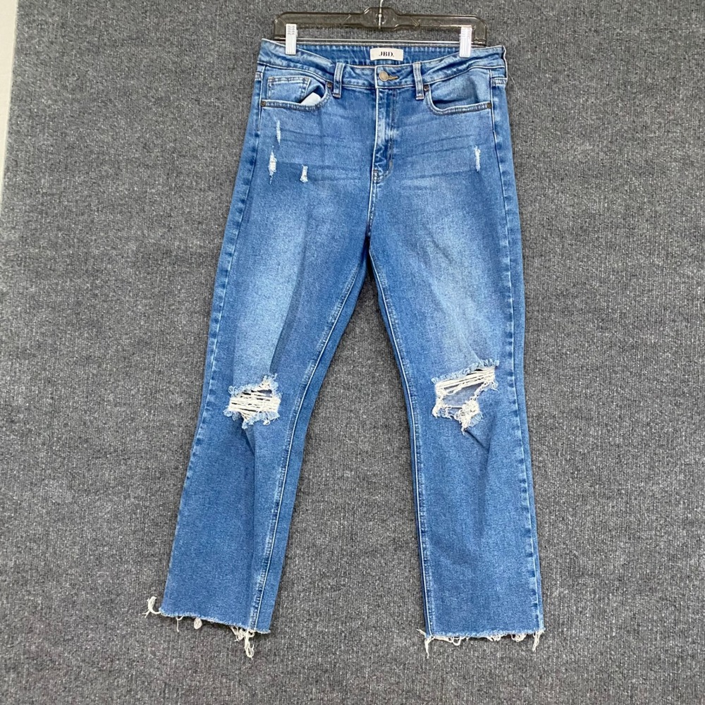 Just Black Denim JBD Blue Distressed Straight Leg Jeans Raw Hem DP483 Size 30
